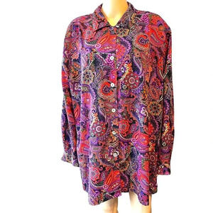 Y2K Impressions Boho Floral Print Button Down Shirt Blouse Women Plus Size 1X
